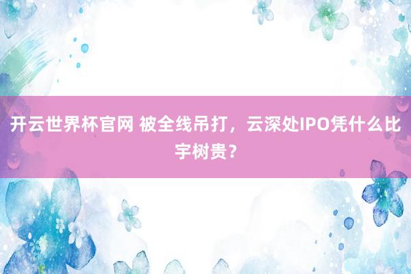 開云世界杯官網 被全線吊打，云深處IPO憑什么比宇樹貴？